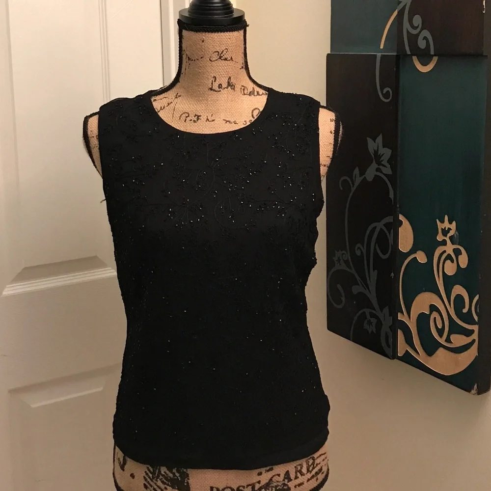 🆕Kate Hill Black Sill Beaded Blouse